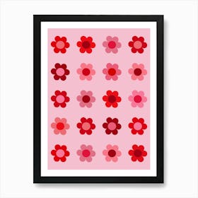 Retro Floral Pink And Red Art Print