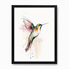 White Eared Hummingbird Minimalist Watercolour Art Print