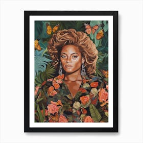 Floral Handpainted Portrait Of Beyonce 1 Art Print