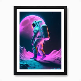 Astronaut Doing Moon Walk Neon Nights 4 Art Print