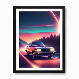 Neon Car On The Road 1 Art Print