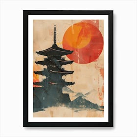 Japanese Castle At Sunset Mid Century Modern Art Print