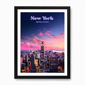 New York United States Nighttime Modern Travel Illustration Art Print