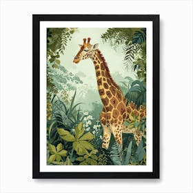 Giraffe With Leaves Colourful Illustration 2 Art Print