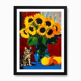 Sunflower With A Cat 4 Pop Art  Art Print