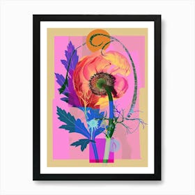 Ranunculus 2 Neon Flower Collage Art Print