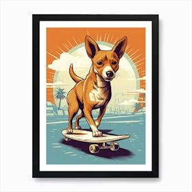 Basenji Dog Skateboarding Illustration 3 Art Print