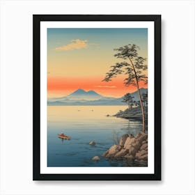 Lake Biwa In Shiga, Ukiyo E Drawing 4 Art Print