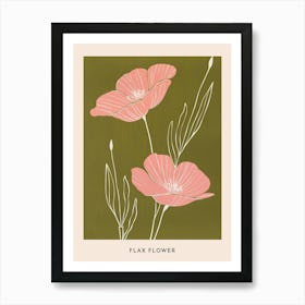 Pink & Green Flax Flower 1 Flower Poster Art Print