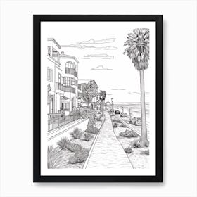 View Of Montecito California, Usa Line Art Black And White 1 Art Print
