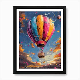 Hot Air Balloon Blue Sky, Vibrant, Pop Art Art Print