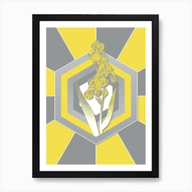 Vintage Dalmatian Iris Botanical Geometric Art in Yellow and Gray n.277 Art Print