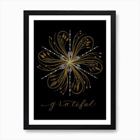 Snowflake Calligraphy Grateful Gold Art Print