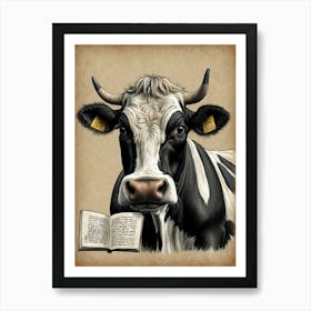 Cow With Book Art Print