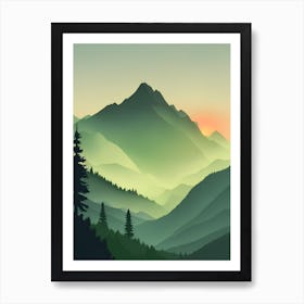 Misty Mountains Vertical Composition In Green Tone 32 Art Print