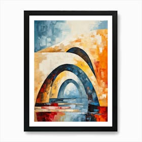 Stone Bridges II, Avant Garde Abstract Vibrant Colorful Painting in Cubism & Van Gogh Style Art Print