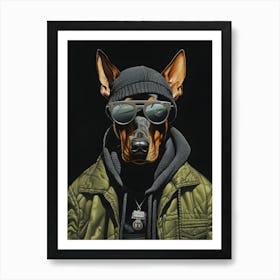 Doberman Dog Wearing Glasses Art Print