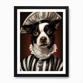 A Black And White Dog In A Striped Uniform Painting Art Print