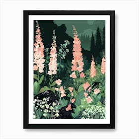 Pink Flowers In The Forest Art Print