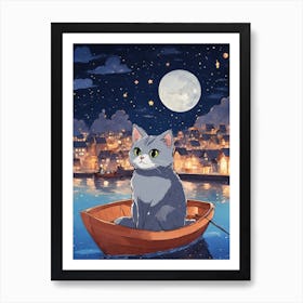 Cat In A Boat 2 Art Print