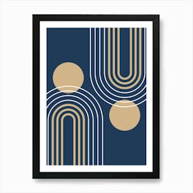 Mid Century Modern Geometric B30 In Navy Blue And Tan (Rainbow And Sun Abstract) 01 Art Print