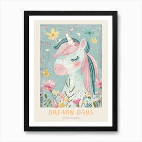 Storybook Style Unicorn & Flowers Pastel 2 Poster Art Print