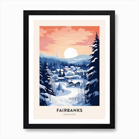 Winter Night  Travel Poster Fairbanks Alaska 1 Art Print