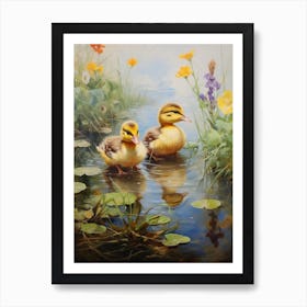 Floral Ornamental Duckling Painting 6 Art Print