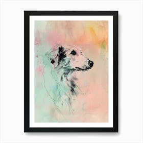 Borzoi Dog Pastel Line Watercolour Illustration  3 Art Print