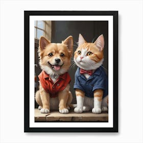 Cat And Dog Mechanics Art Print