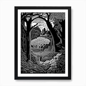 Dumbarton Oaks, 1, Usa Linocut Black And White Vintage Art Print