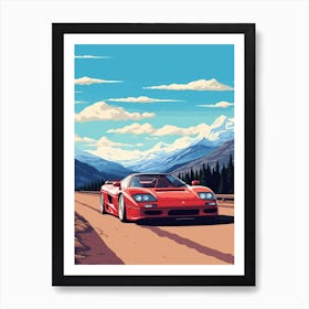 A Ferrari F50 Car In Icefields Parkway Flat Illustration 1 Art Print