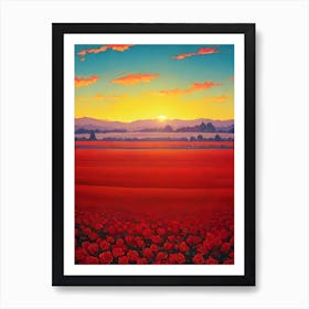 Sunset Over A Field Of Poppies Art Print