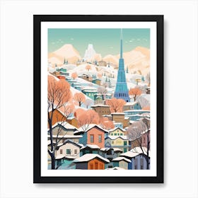 Vintage Winter Travel Illustration Seoul South Korea 4 Art Print