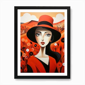 Woman In A Red Hat Art Print