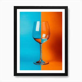 Wine Glass Isolated On Blue And Orange Art Print