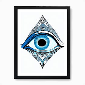 Psychedelic Eye, Symbol, Third Eye Blue & White 1 Art Print