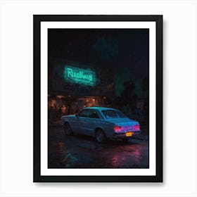 Neon Sign In Front Of A Building Art Print