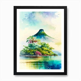 Isla De Ometepe Nicaragua Watercolour Pastel Tropical Destination Art Print