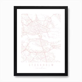 Stockholm Sweden Light Pink Minimal Street Map Art Print