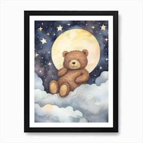 Baby Brown Bear Sleeping In The Clouds Art Print