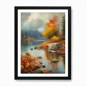 Autumn Lake,Forest Lake, Vintage Oil Painting, Farmhouse Wall Decorations, Antique Landscape, Vintage Landscape Oil Painting.7 2 Art Print