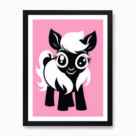 Playful filly On Solid pink Background, modern animal art, baby horse Art Print