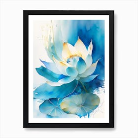 Blue Lotus Storybook Watercolour 3 Art Print