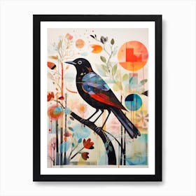 Bird Painting Collage Blackbird 4 Art Print