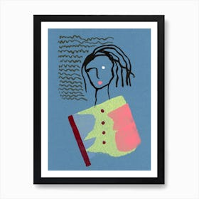 Portrait Of A Woman abstract mixed media contemporary art gray grey blue living room office Art Print