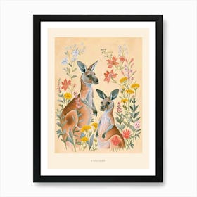 Folksy Floral Animal Drawing Kangaroo 4 Poster Art Print