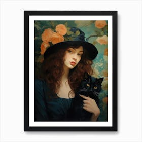 Girl With A Black Cat 2 Art Print