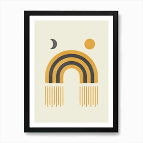 Moon Sun Rainbow Graphic Gold Black Art Print