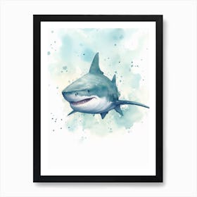 Cartoon Watercolour Bull Shark Kids Nursery 2 Art Print